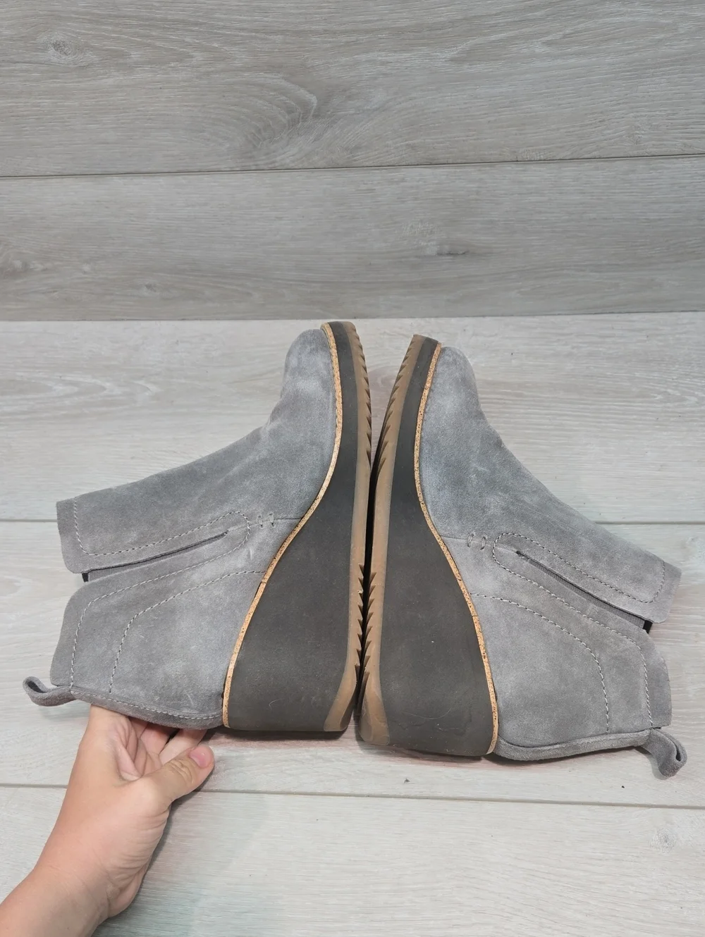 Sofft Women Grey Suede Aqua Wedge Ankle Boots Comfort Chelsea Shoes Sz 8.5M